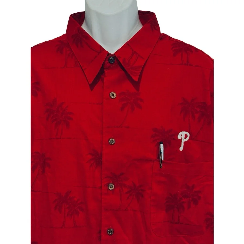 Reyn Spooner Phillies Hawaiian Shirt 3XL Red Palm Aloha Camp MLB - Picture 3 of 9